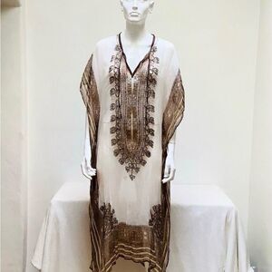SHEER KAFTAN SILK BLEND MAXI DRS SEQUIN MAXI ONE SIZE EMBELLISHED SILVER GOLD